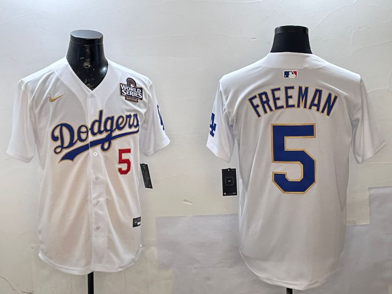 Men Los Angeles Dodgers 5 Freeman White Gold Game 2025 Nike MLB Jersey style 02253